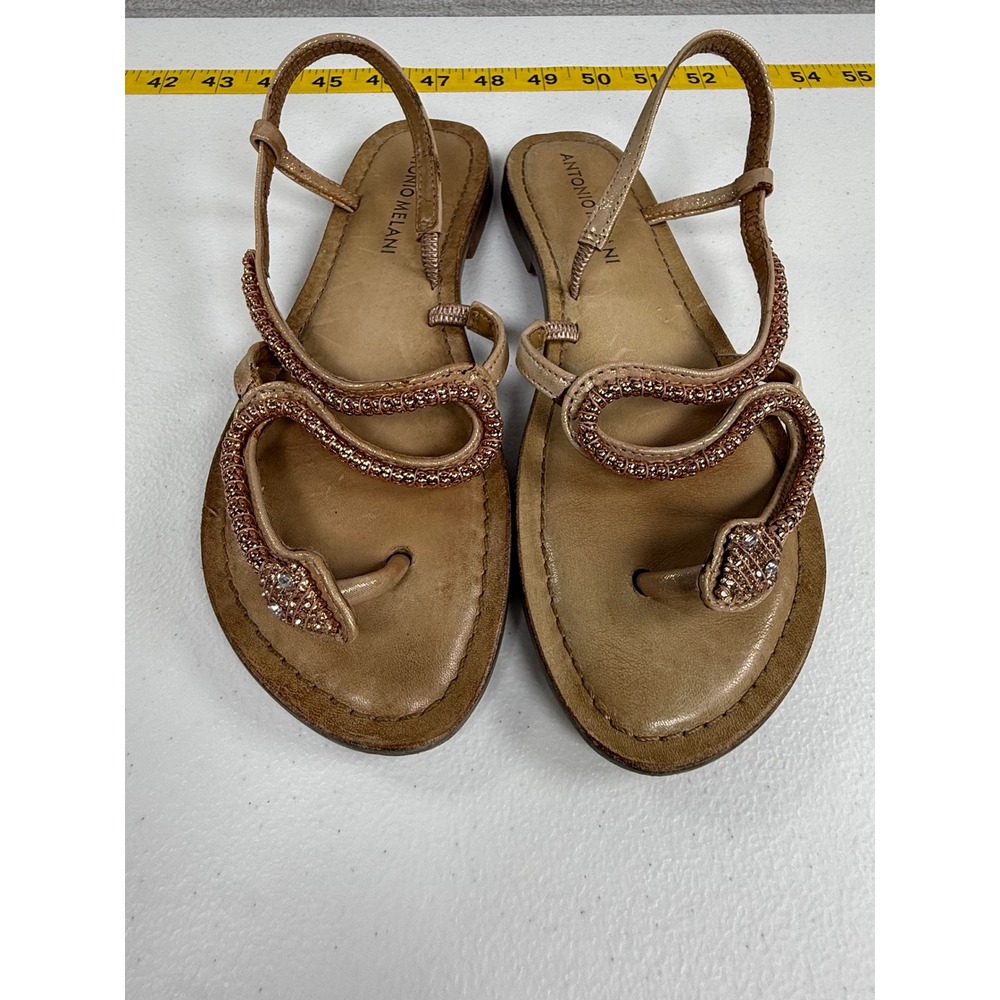 Antonio Melani Snake Wrap Sandals Women 7 Tan Rose Gold Rhinestone Festival